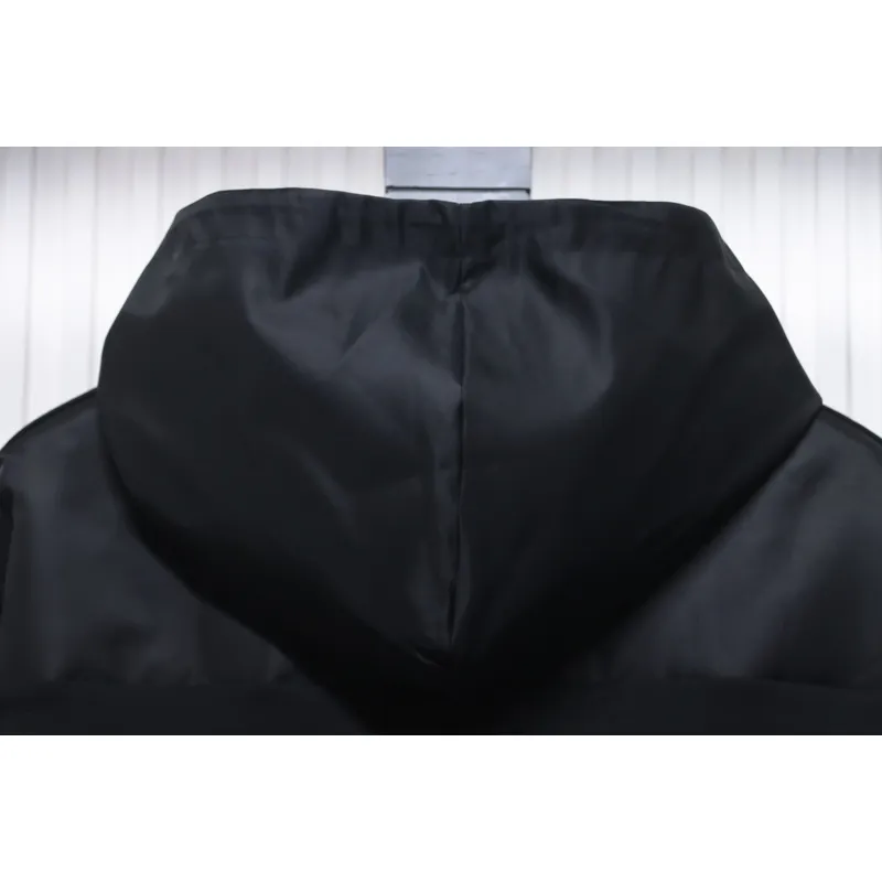 Prada Paneled Zip-Up Crew Neck Hoodie Black