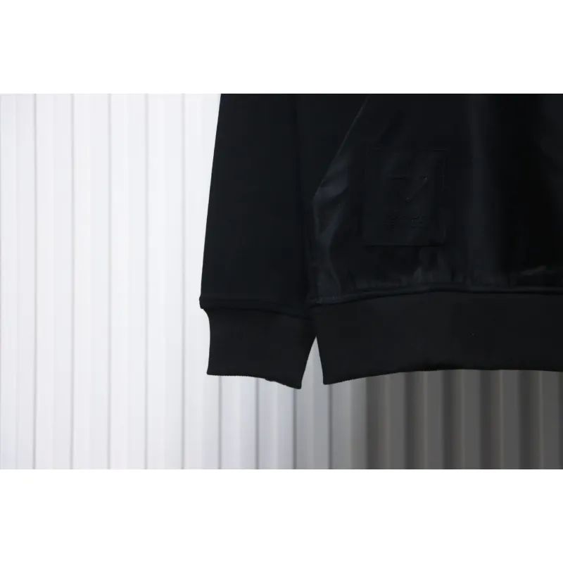 Prada Paneled Zip-Up Crew Neck Hoodie Black