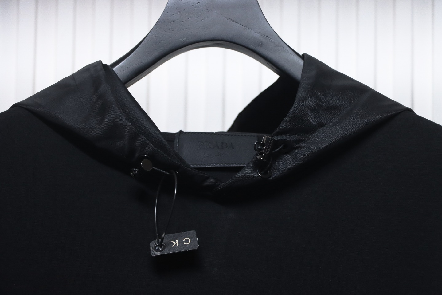 Prada Paneled Zip-Up Crew Neck Hoodie Black