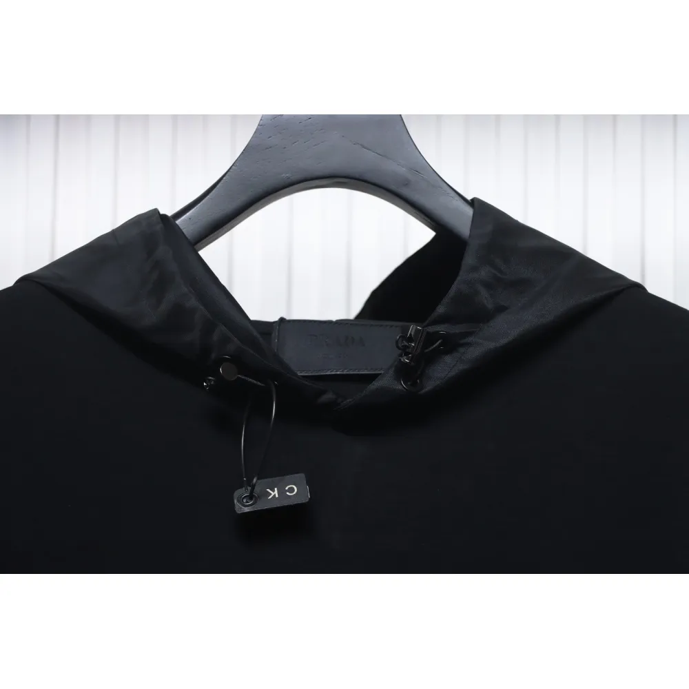 Prada Paneled Zip-Up Crew Neck Hoodie Black
