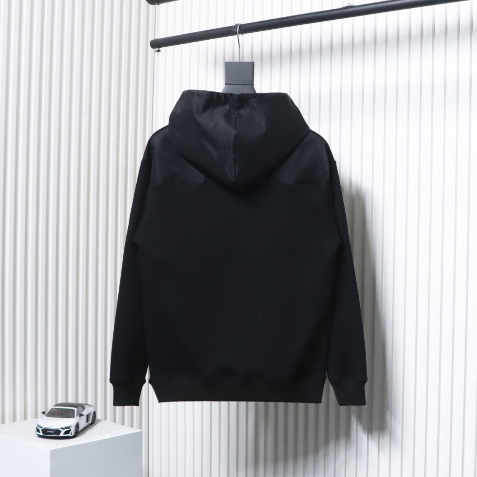 Prada Paneled Zip-Up Crew Neck Hoodie Black