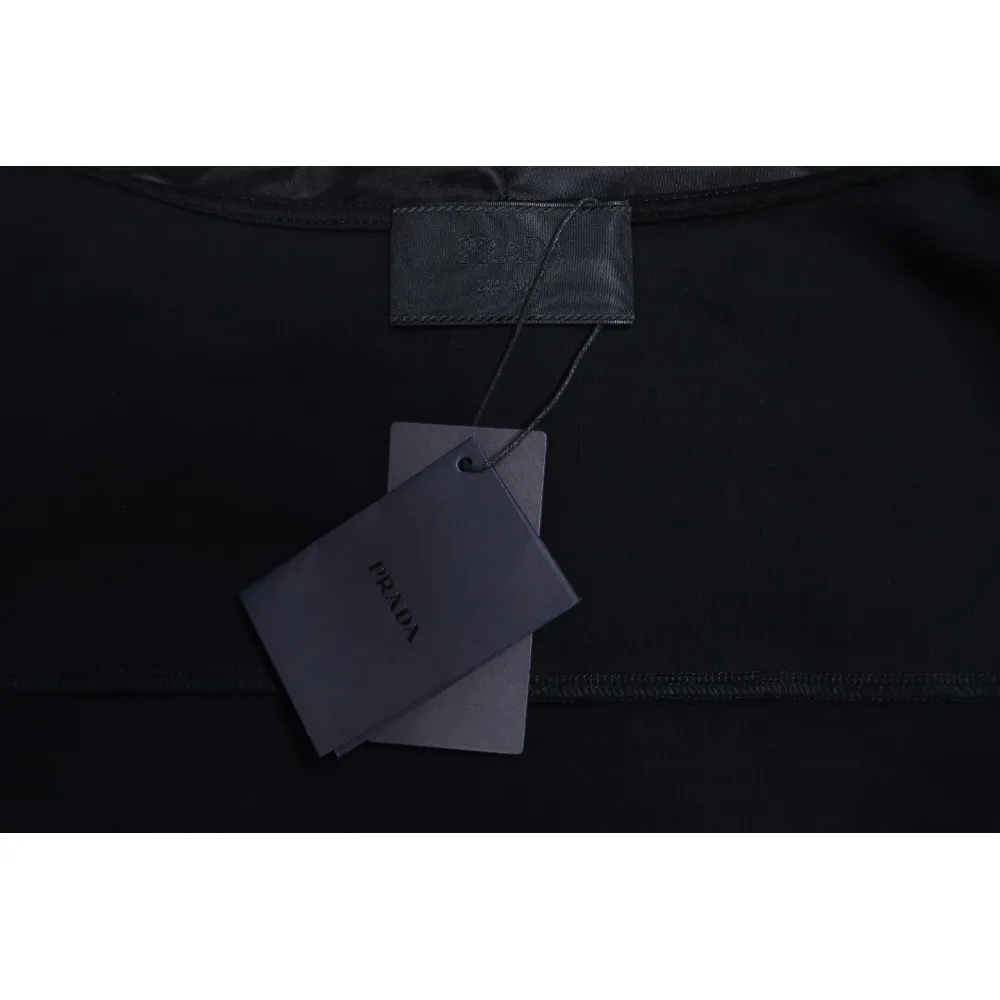 Prada Paneled Zip-Up Crew Neck Hoodie Black