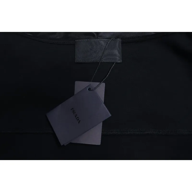 Prada Paneled Zip-Up Crew Neck Hoodie Black