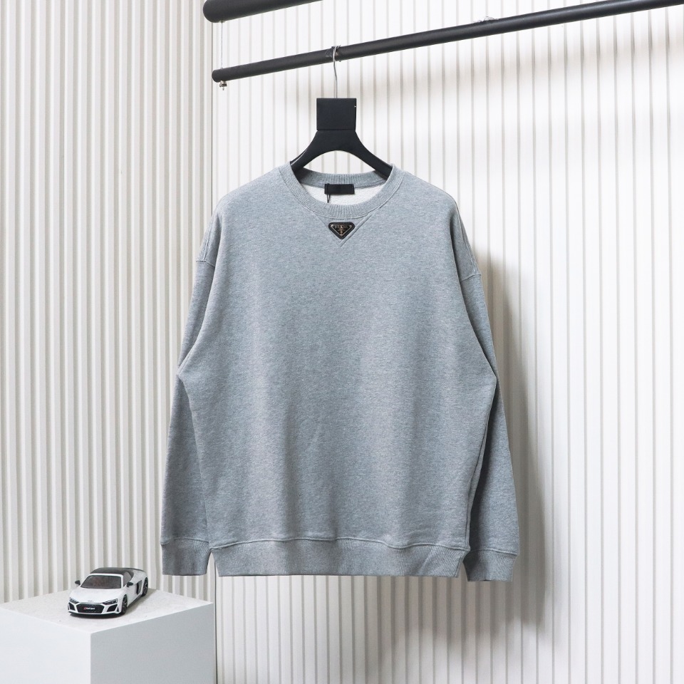 Prada Round Neck Hoodie With Triangle Logo On The Neckline