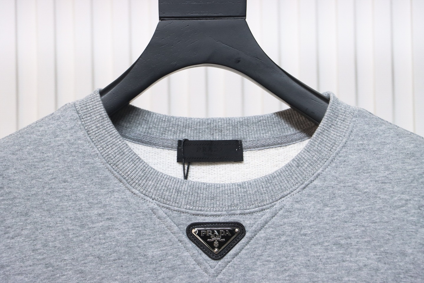 Prada Round Neck Hoodie With Triangle Logo On The Neckline