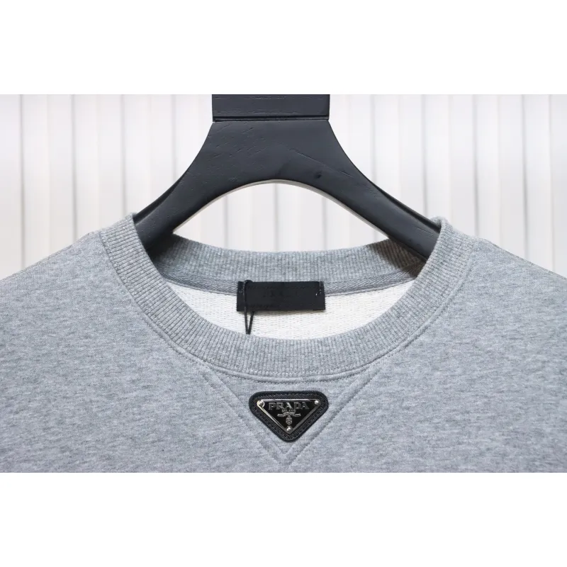 Prada Round Neck Hoodie With Triangle Logo On The Neckline