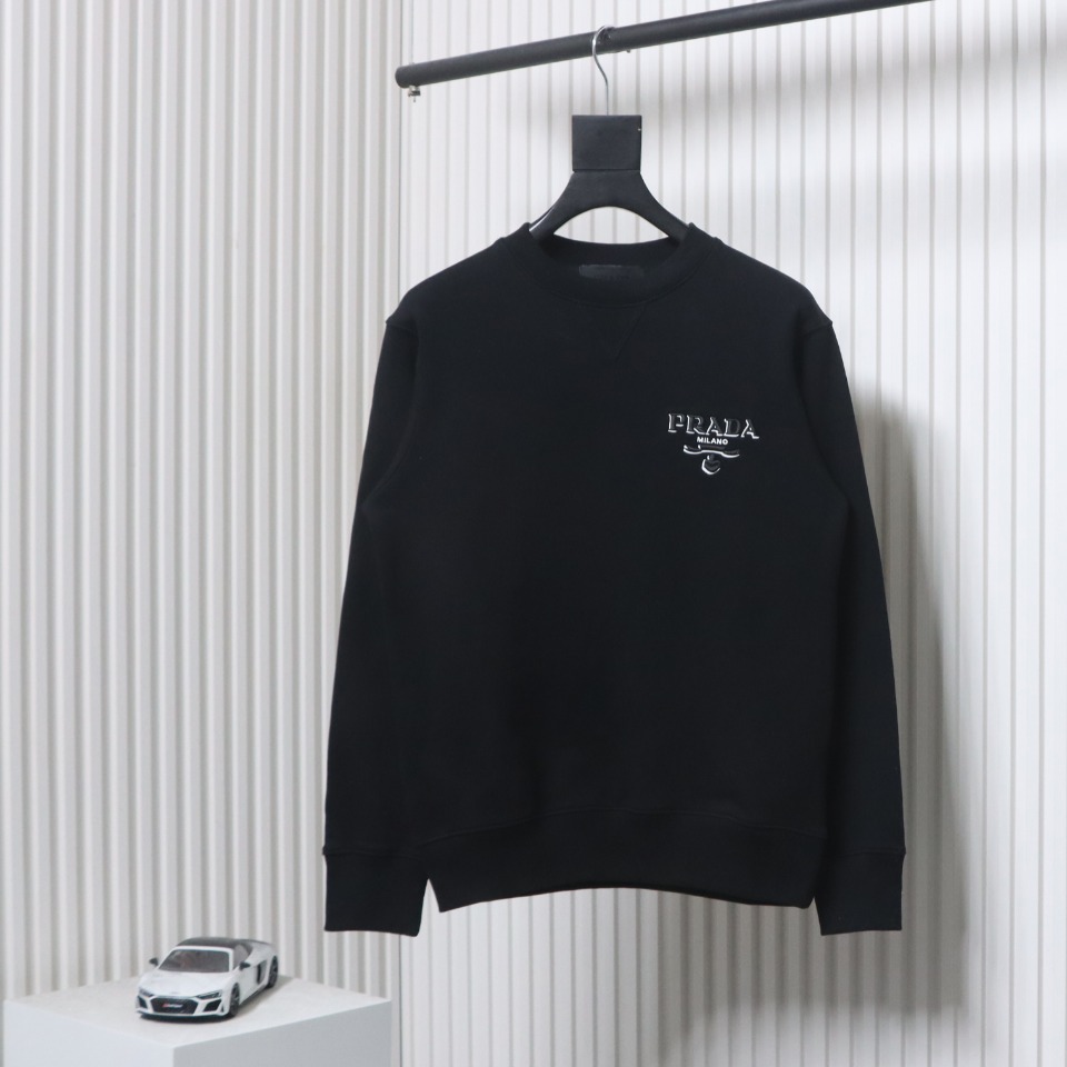 Prada Shadow Small Embroidery Crewneck Hoodie