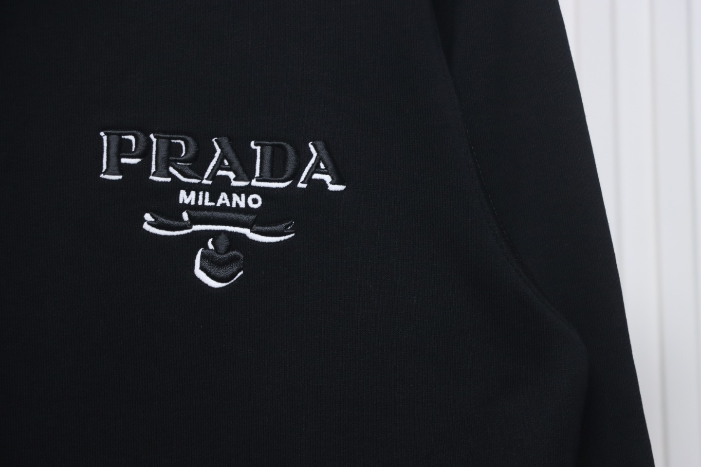 Prada Shadow Small Embroidery Crewneck Hoodie