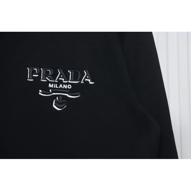 Prada Shadow Small Embroidery Crewneck Hoodie