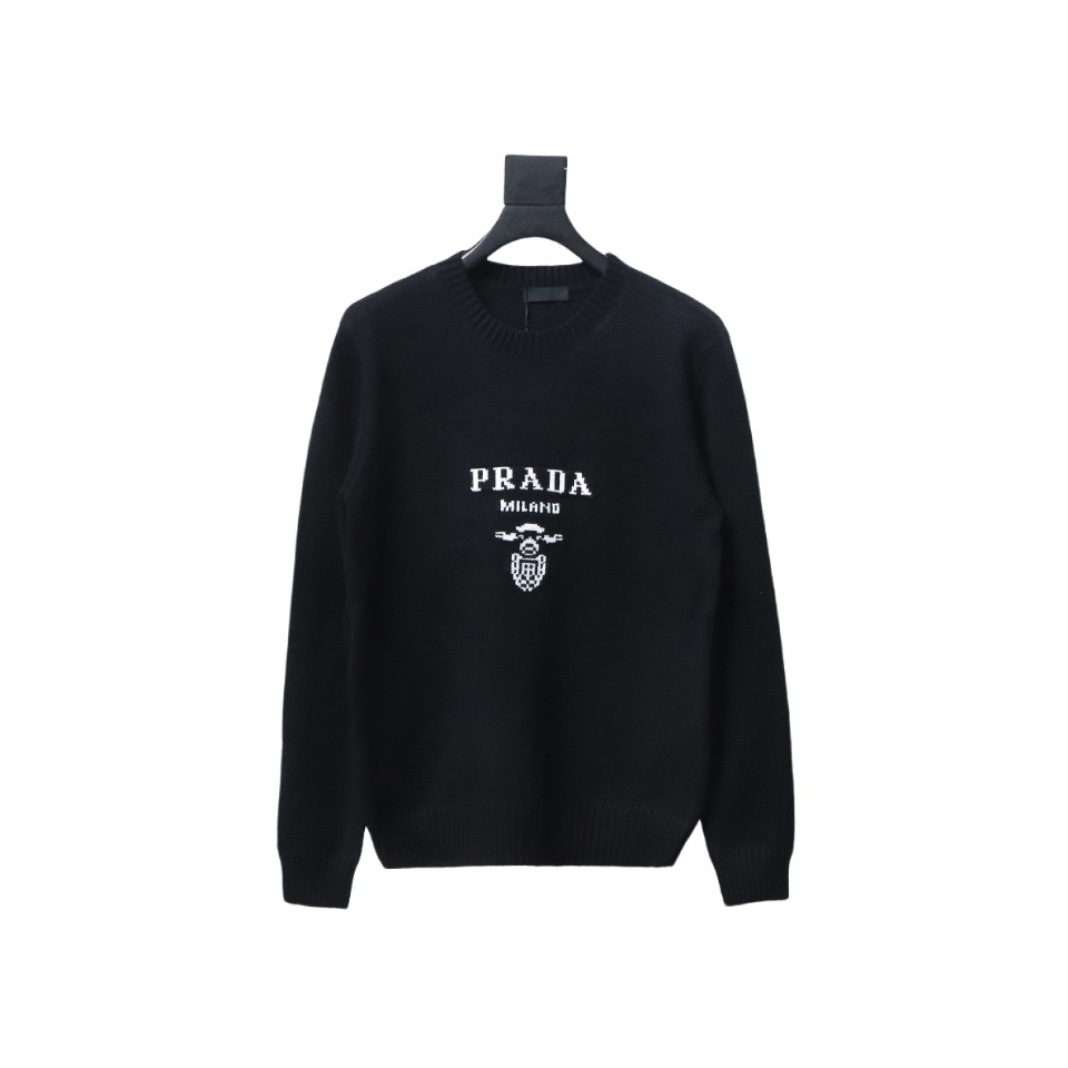 Prada Sweater With Floral Logo On Chest Black