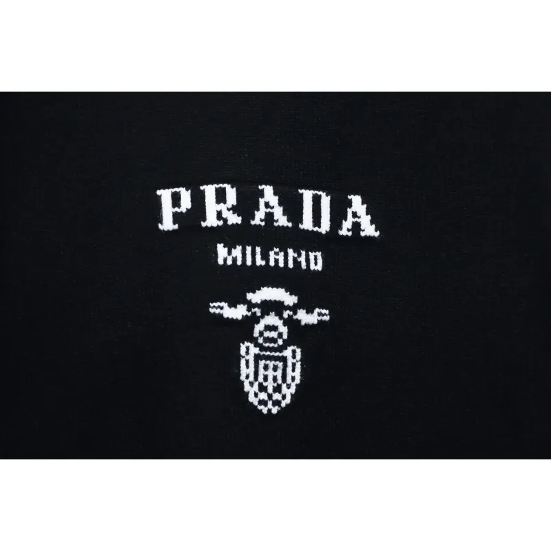 Prada Sweater With Floral Logo On Chest Black
