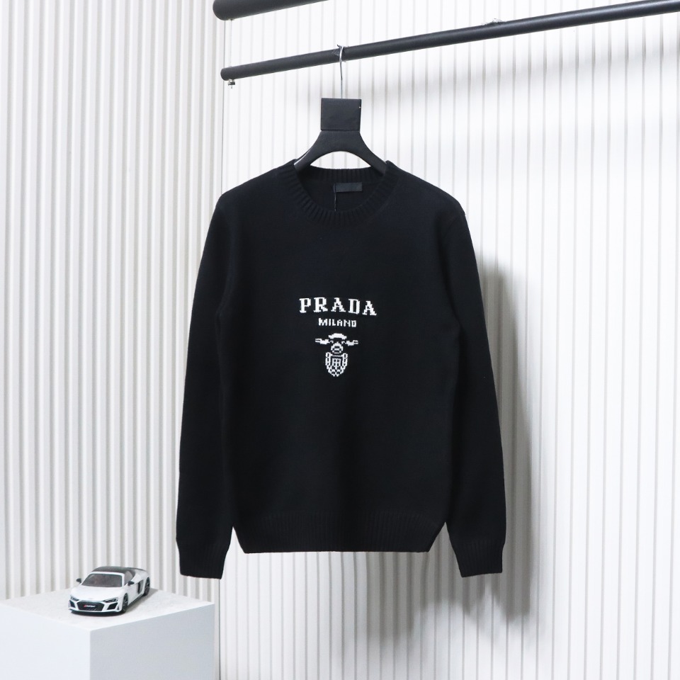 Prada Sweater With Floral Logo On Chest Black