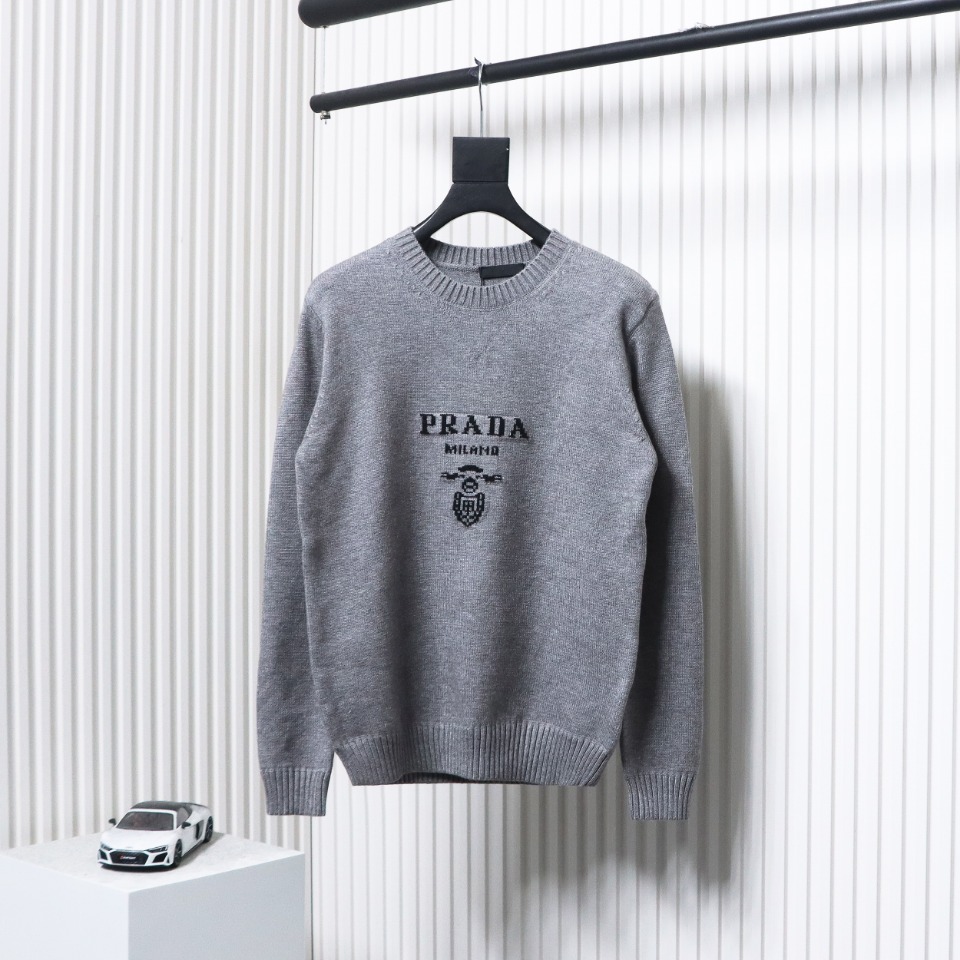 Prada Sweater With Floral Logo On Chest Grey