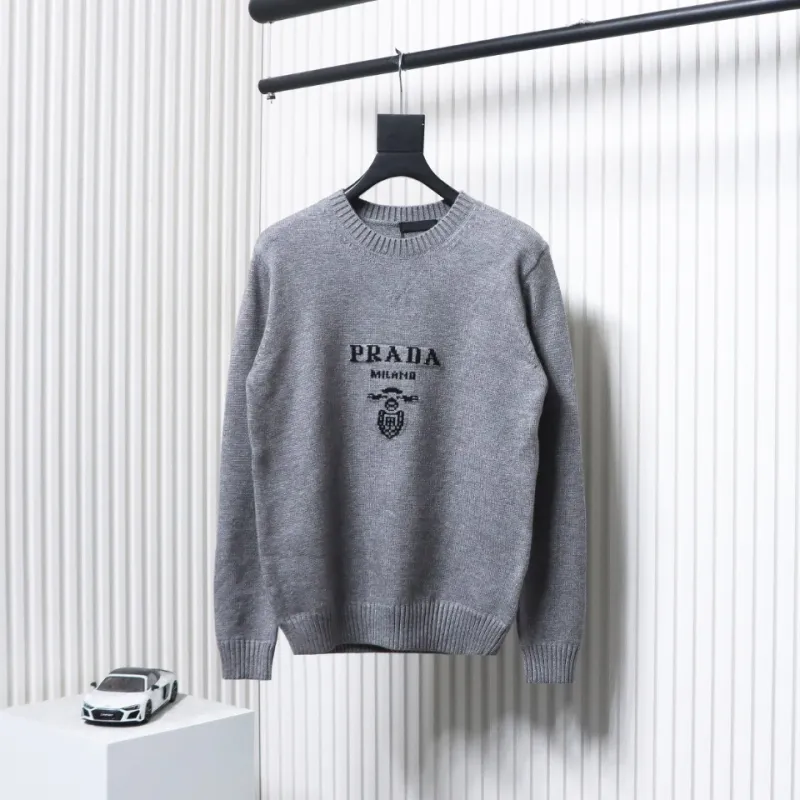 Prada Sweater With Floral Logo On Chest Grey