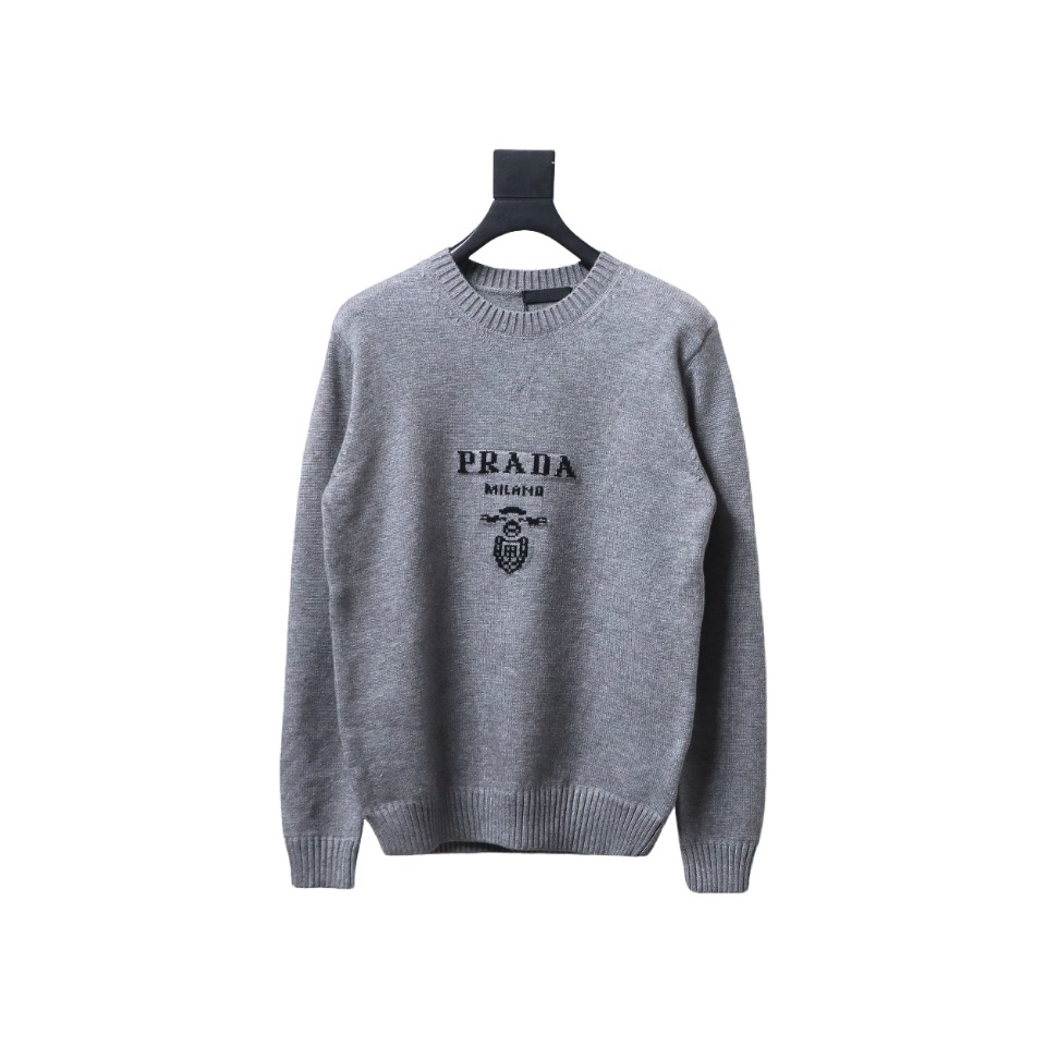 Prada Sweater With Floral Logo On Chest Grey