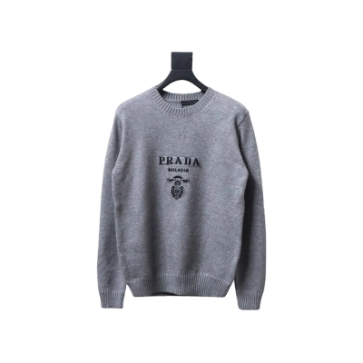 Prada Sweater With Floral Logo On Chest Grey 01