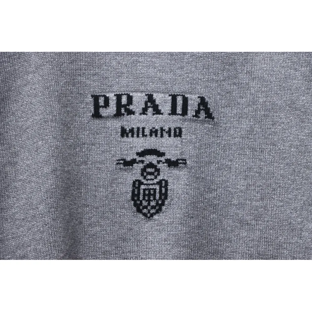 Prada Sweater With Floral Logo On Chest Grey