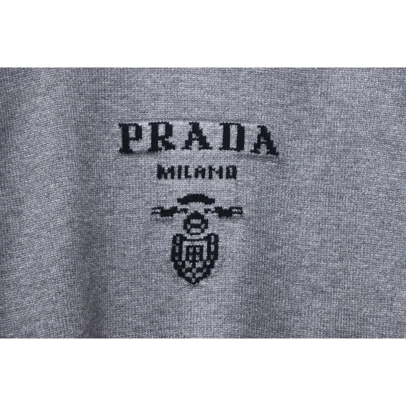 Prada Sweater With Floral Logo On Chest Grey