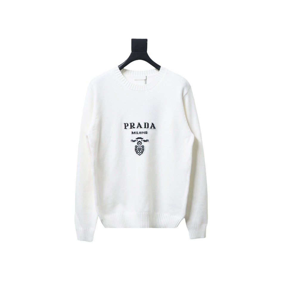 Prada Sweater With Floral Logo On Chest White