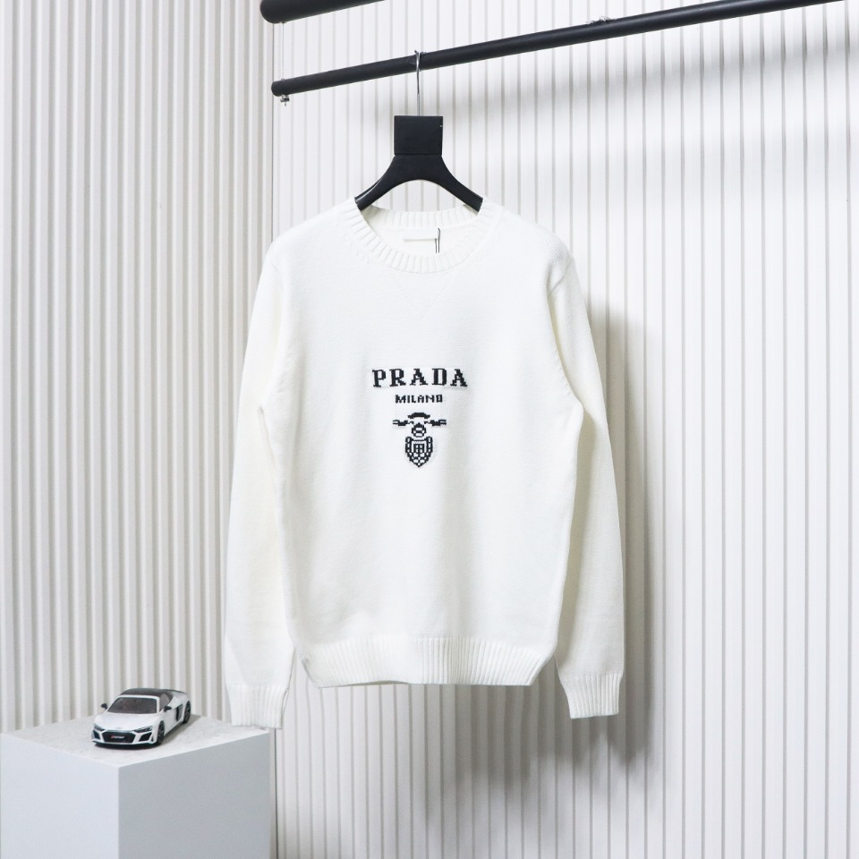 Prada Sweater With Floral Logo On Chest White