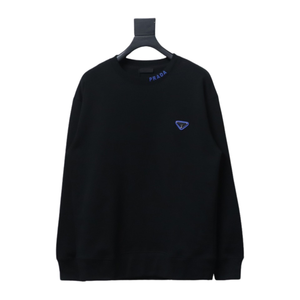 Prada Triangle Collar Lettering Round Neck Hoodie Black