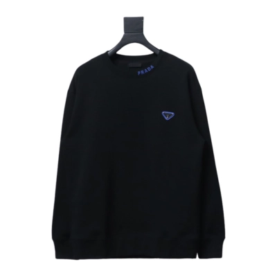 Prada Triangle Collar Lettering Round Neck Hoodie Black 01