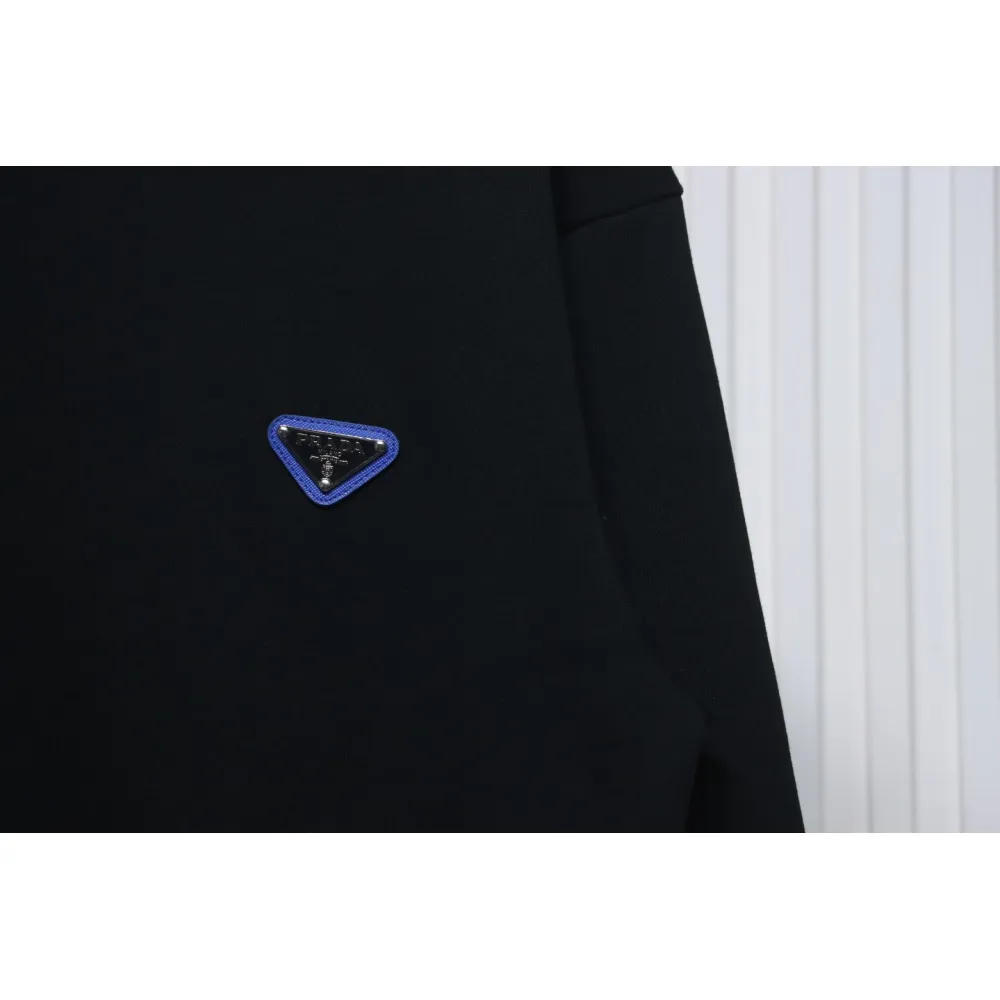Prada Triangle Collar Lettering Round Neck Hoodie Black