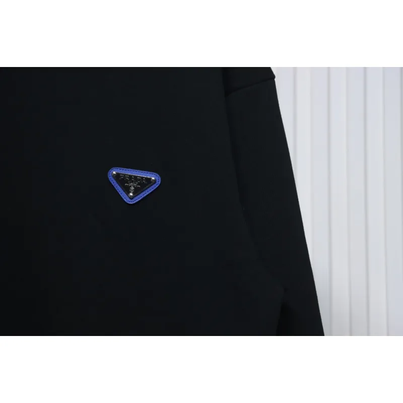 Prada Triangle Collar Lettering Round Neck Hoodie Black
