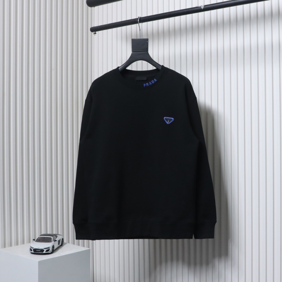 Prada Triangle Collar Lettering Round Neck Hoodie Black