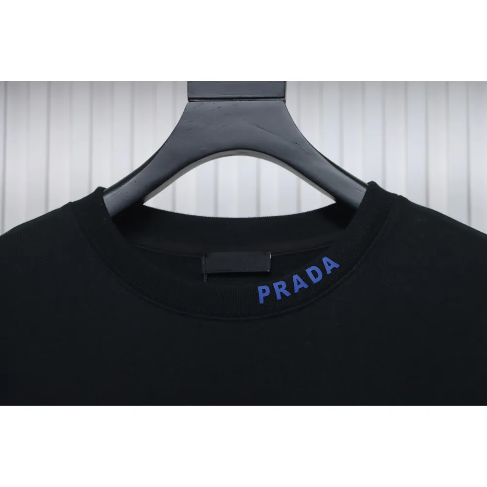 Prada Triangle Collar Lettering Round Neck Hoodie Black