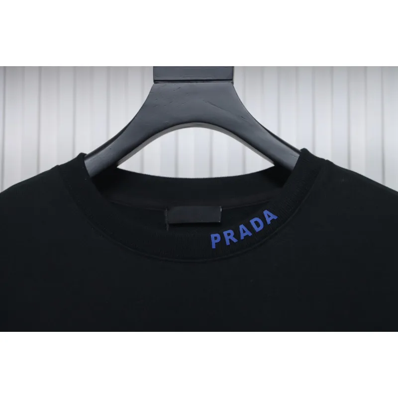 Prada Triangle Collar Lettering Round Neck Hoodie Black