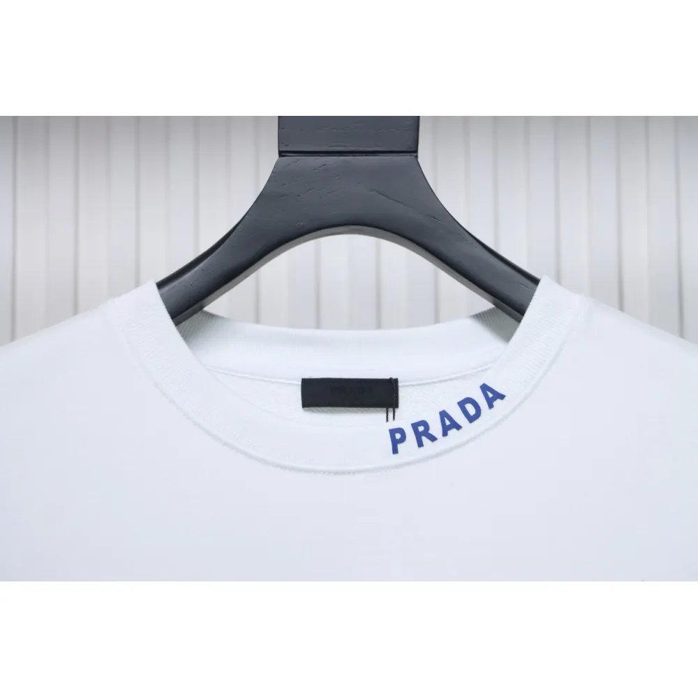 Prada Triangle Collar Lettering Round Neck Hoodie White