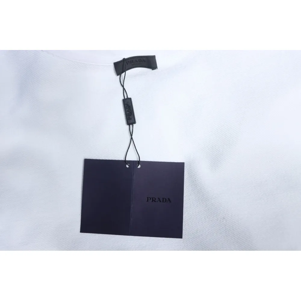 Prada Triangle Collar Lettering Round Neck Hoodie White