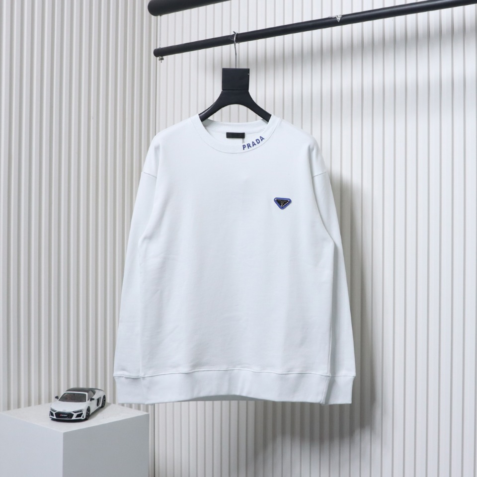 Prada Triangle Collar Lettering Round Neck Hoodie White
