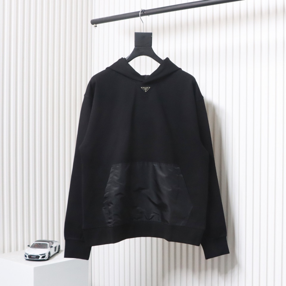 Prada Triangle Collar Nylon Pocket Hoodie