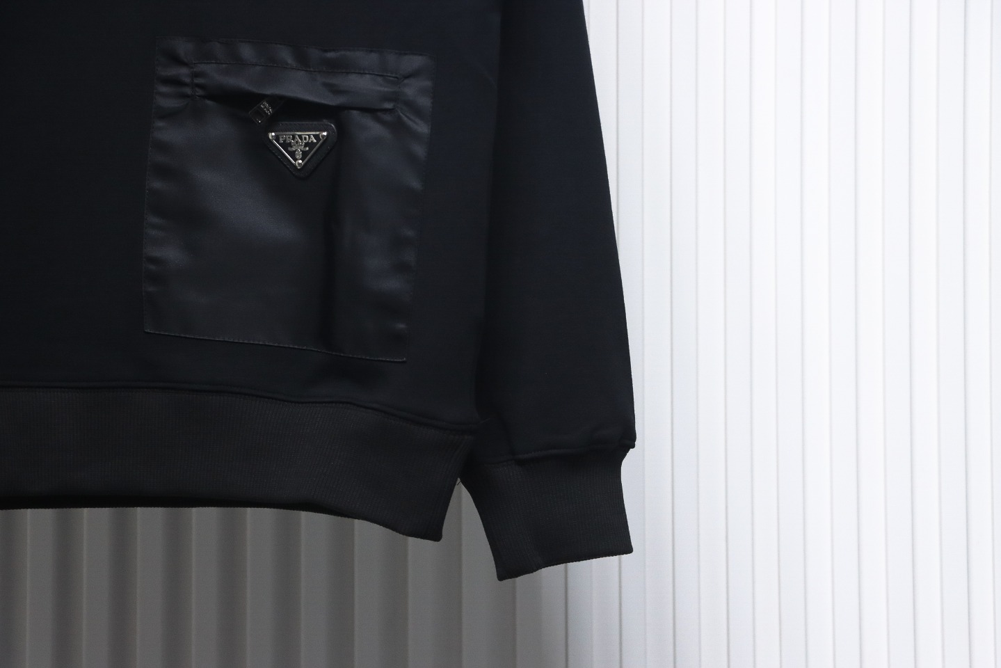 Prada Triangle Logo Pocket Crew Neck Hoodie Black