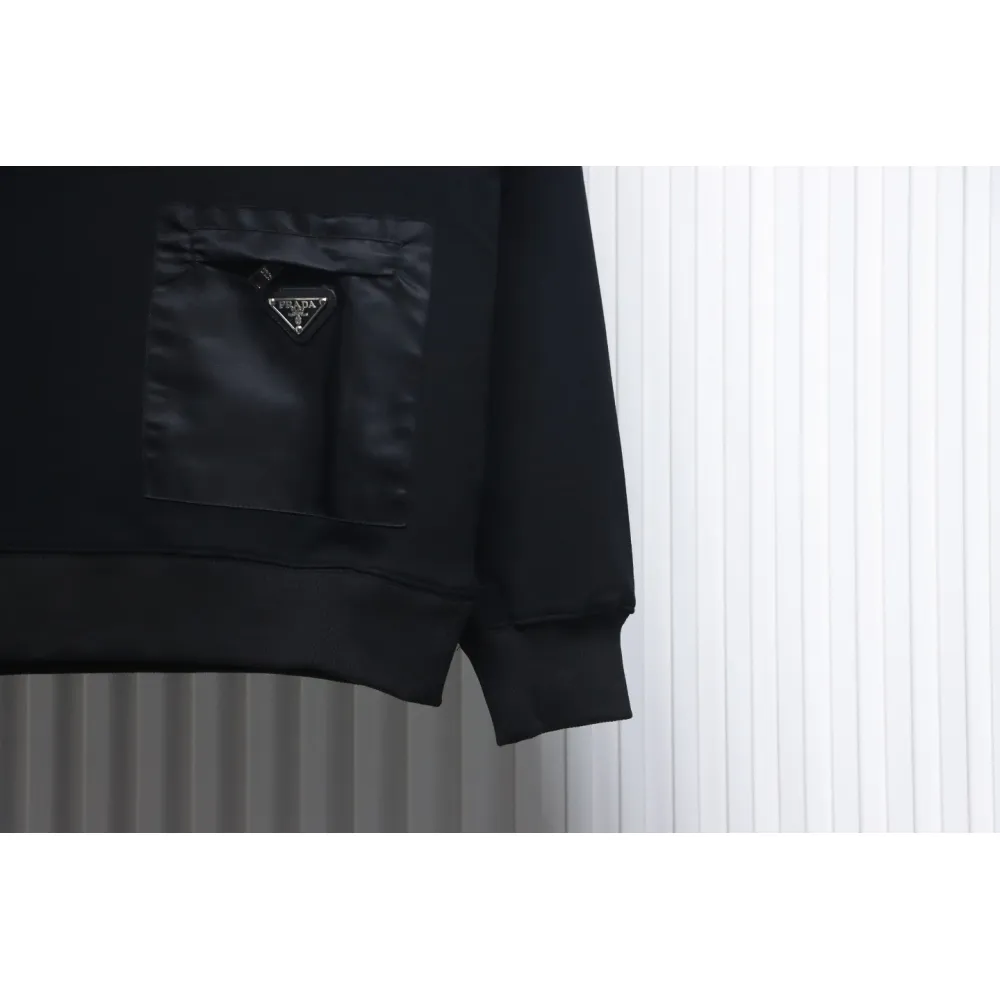 Prada Triangle Logo Pocket Crew Neck Hoodie Black