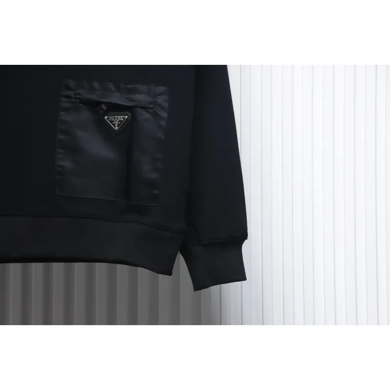 Prada Triangle Logo Pocket Crew Neck Hoodie Black