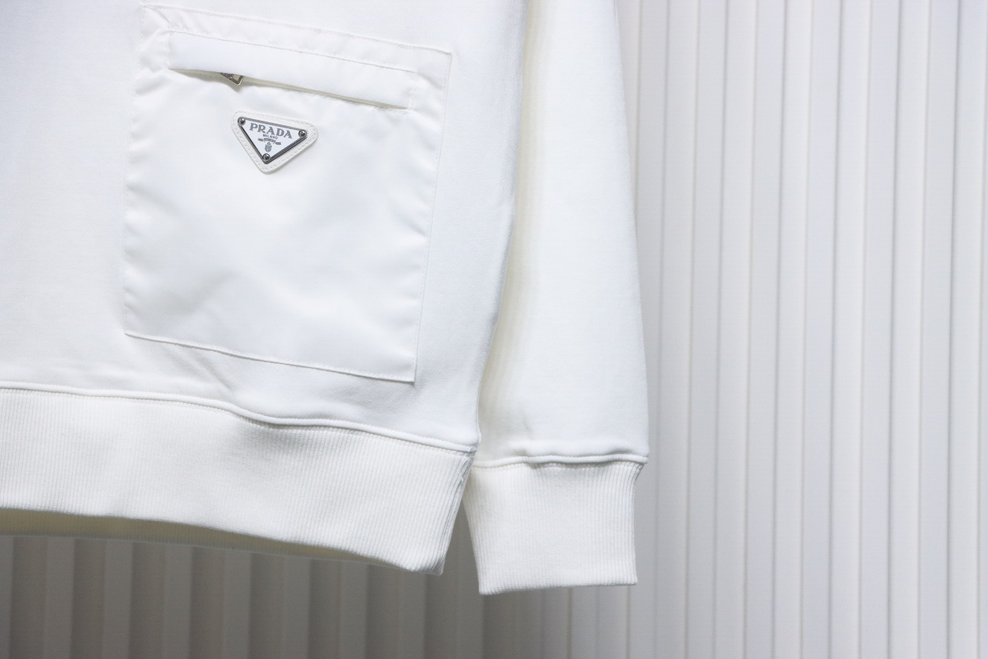 Prada Triangle Logo Pocket Crew Neck Hoodie White