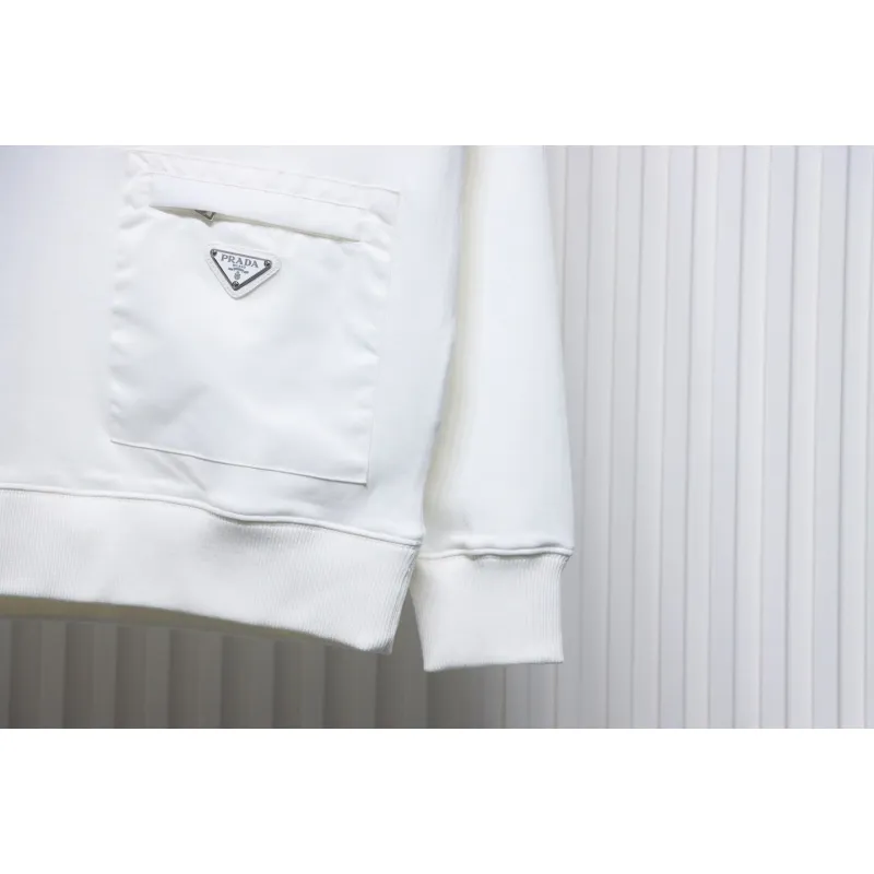 Prada Triangle Logo Pocket Crew Neck Hoodie White
