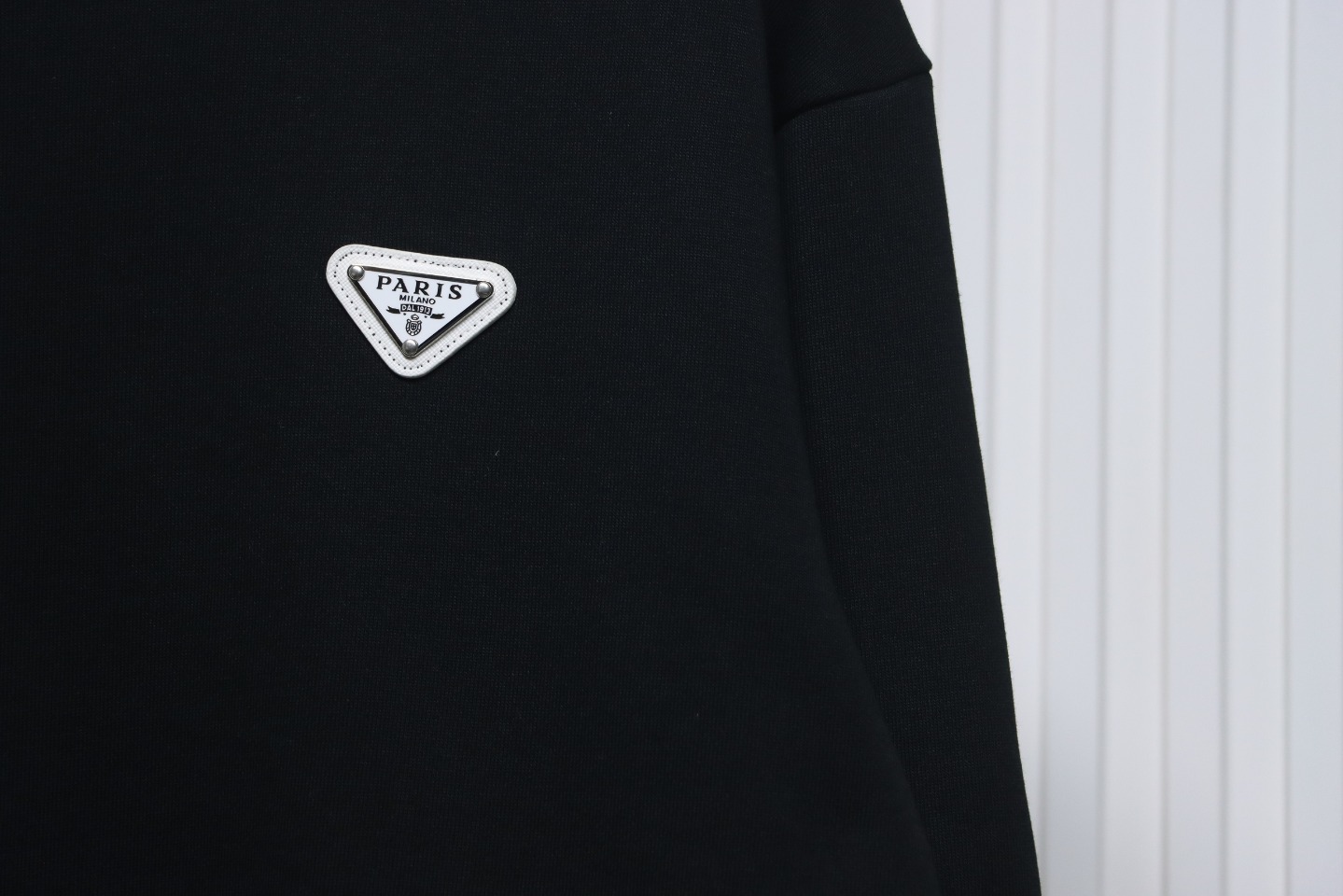 Prada Triangle Logo Single Sleeve Round Neck Hoodie Black