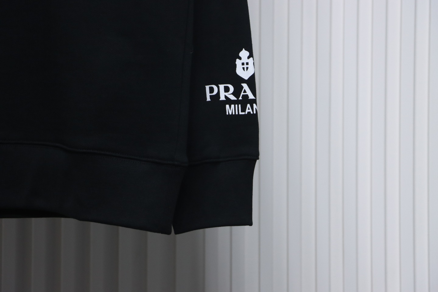 Prada Triangle Logo Single Sleeve Round Neck Hoodie Black