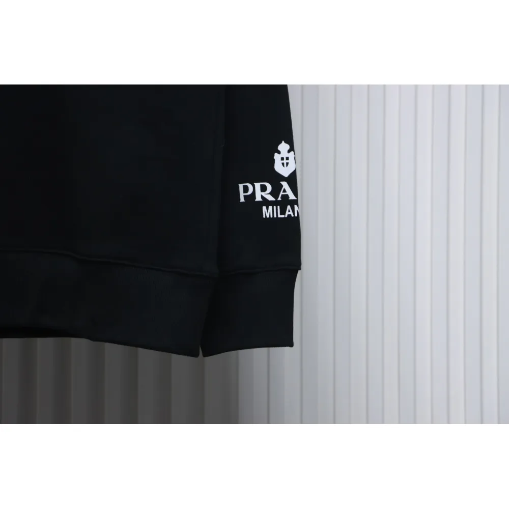 Prada Triangle Logo Single Sleeve Round Neck Hoodie Black