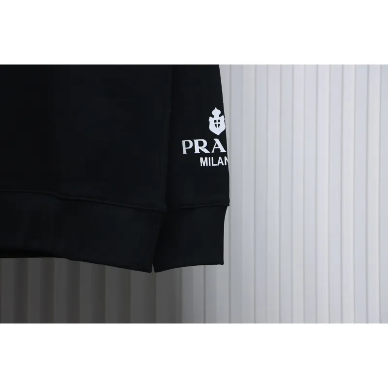 Prada Triangle Logo Single Sleeve Round Neck Hoodie Black