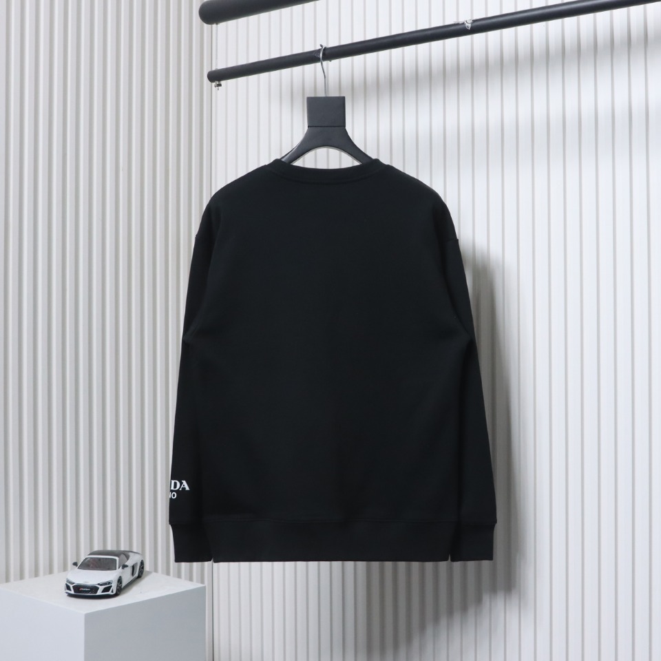 Prada Triangle Logo Single Sleeve Round Neck Hoodie Black