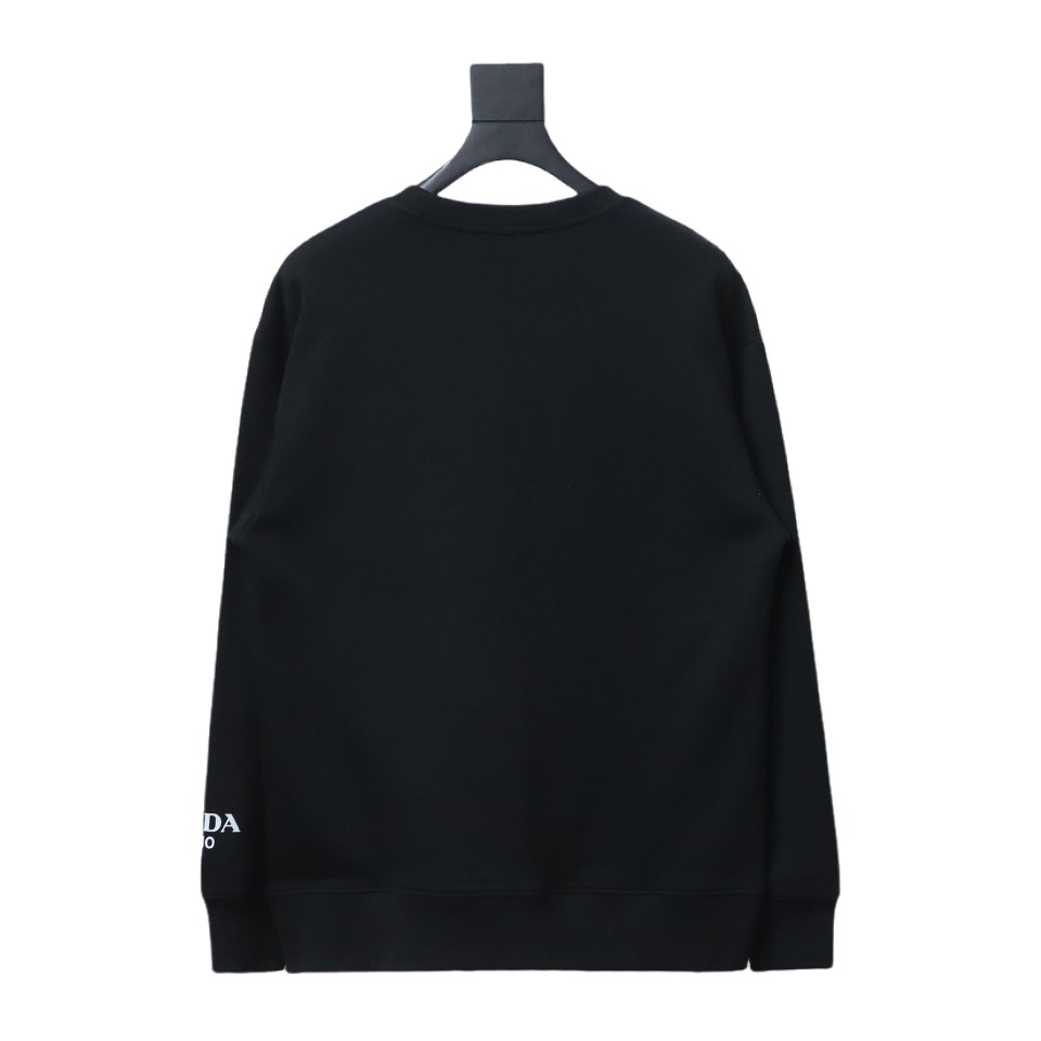 Prada Triangle Logo Single Sleeve Round Neck Hoodie Black