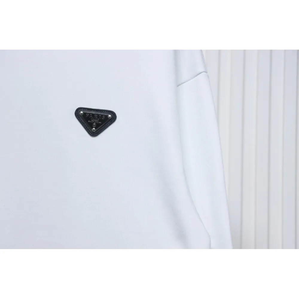 Prada Triangle Logo Single Sleeve Round Neck Hoodie White