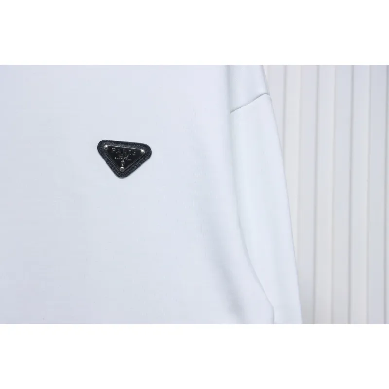 Prada Triangle Logo Single Sleeve Round Neck Hoodie White