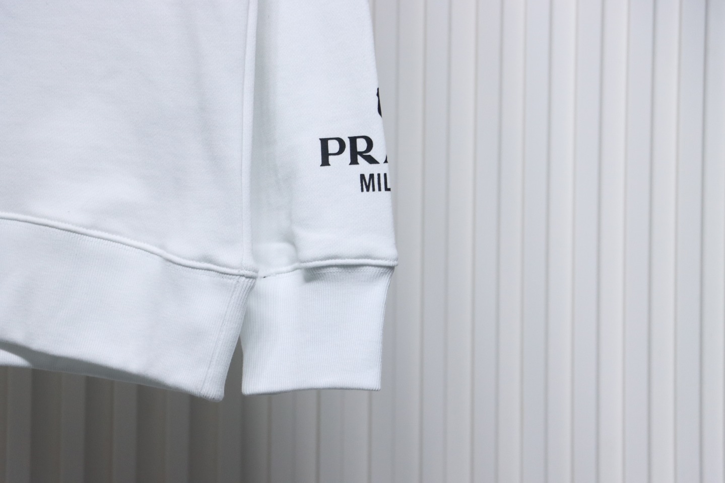 Prada Triangle Logo Single Sleeve Round Neck Hoodie White
