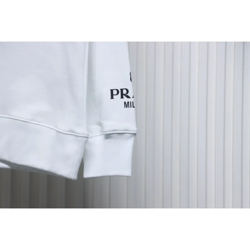 Prada Triangle Logo Single Sleeve Round Neck Hoodie White